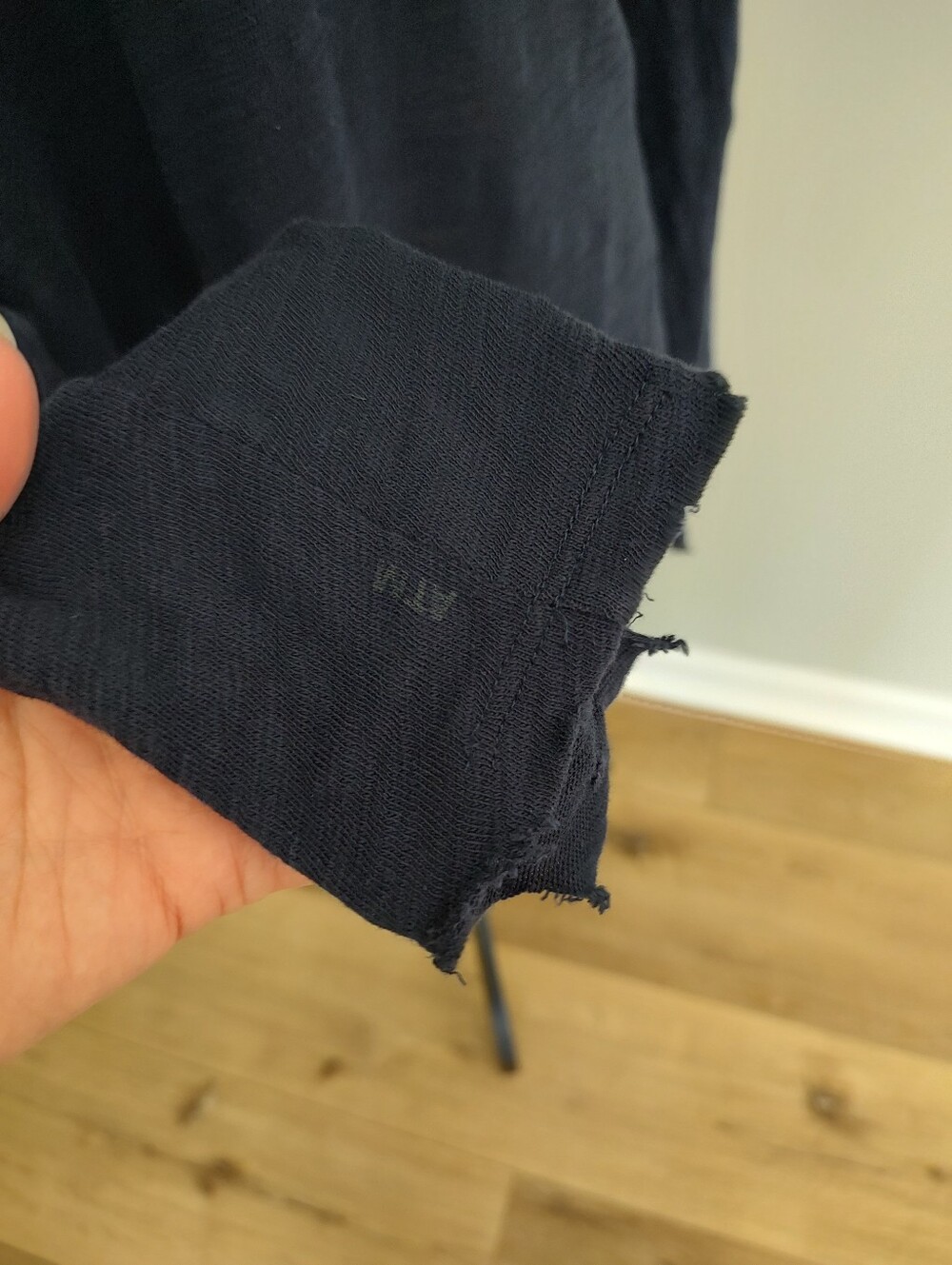 ATM Slub Jersey Destroyed Wash Distressed Hem Navy Blue Long Sleeve Shirt M - Picture 6 of 16